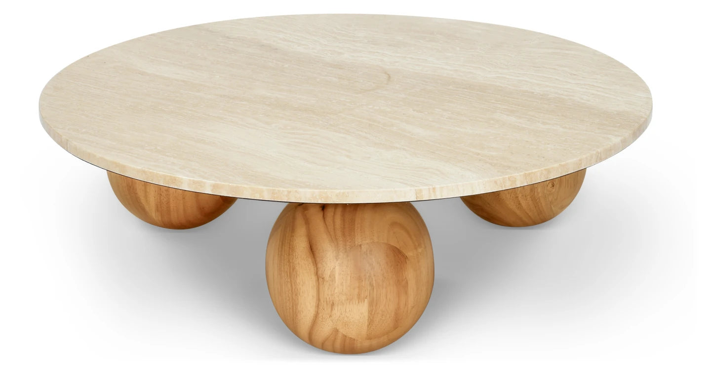 Table Basse Pied Boule - Plateau Travertin