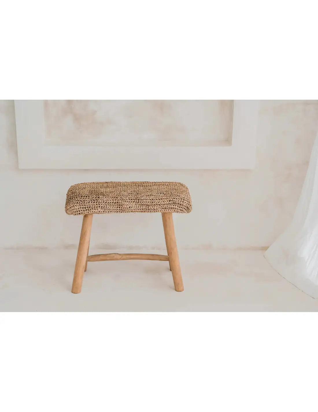 Banc Bohème chic 2 places - Raphia Bois de teck Naturel