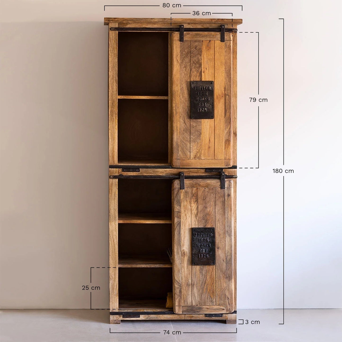 Armoire à 2 Portes Coulissantes en Bois de Manguier