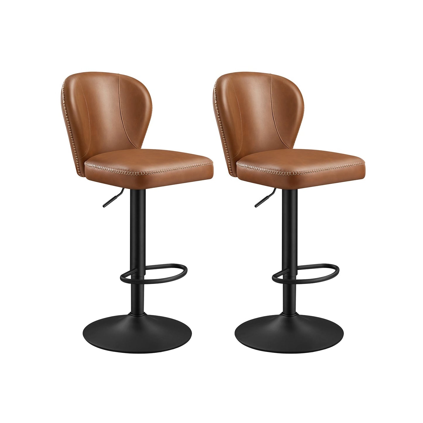 Collection - 2 tabourets de bar pivotant à 360° avec dossier marron caramel