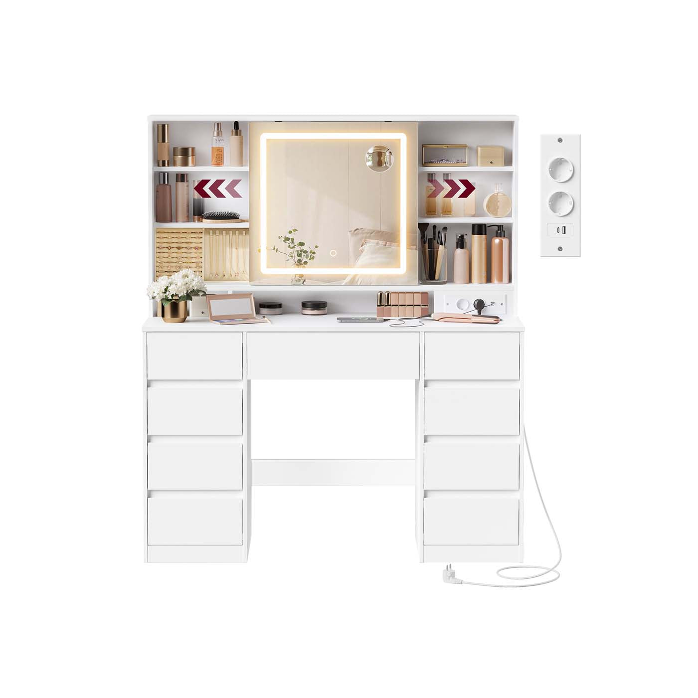 Kailyn Collection coiffeuse avec miroir LED tiroirs et rangement