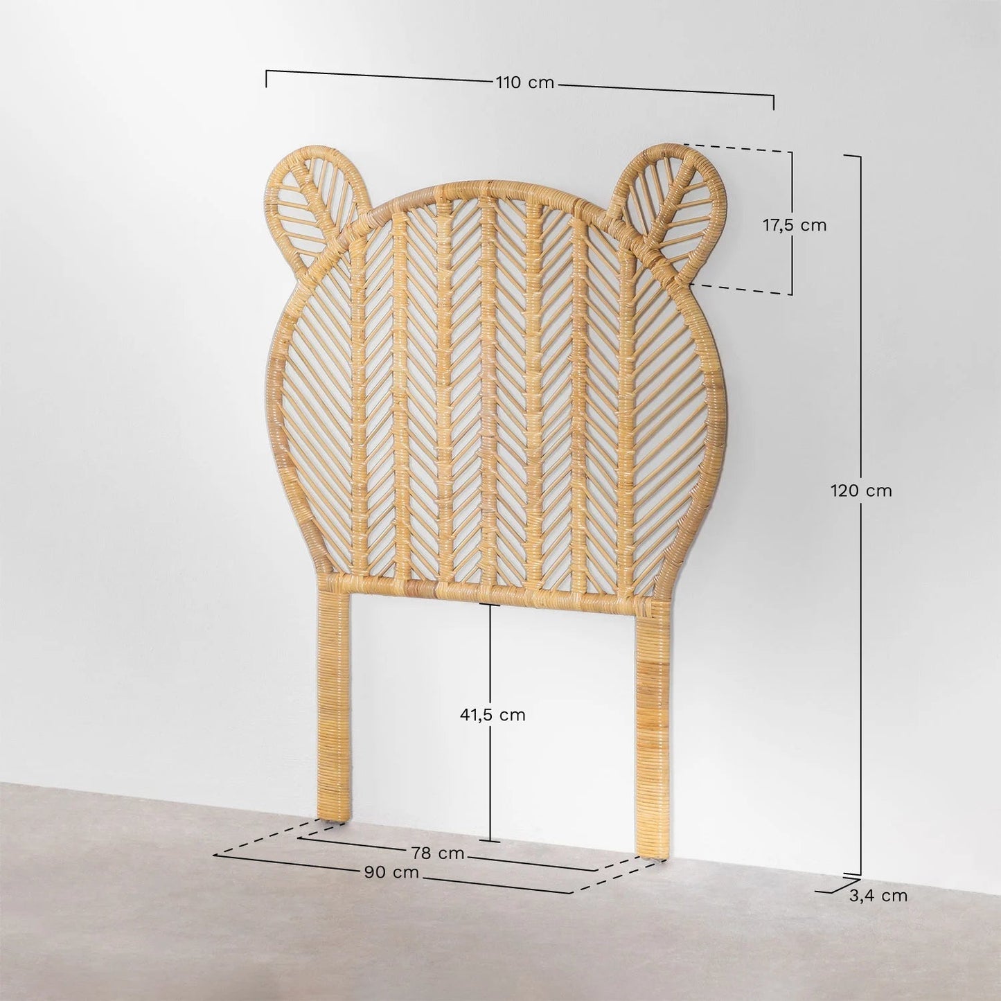 Tête de Lit en Rotin Forme d'Ours pour Lit 90 cm