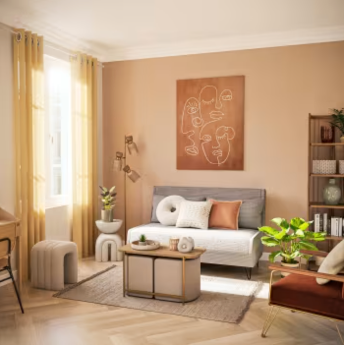 Table Basse et Assises en Polyester Recyclé - Beige Clair