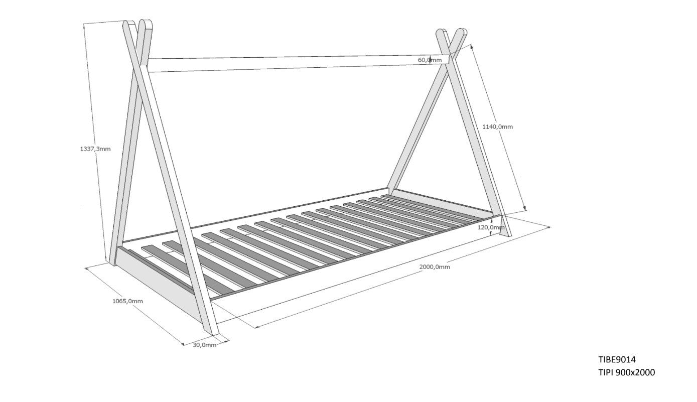 Lit Cabane Enfant TIPI avec Tissus - 90x200 cm