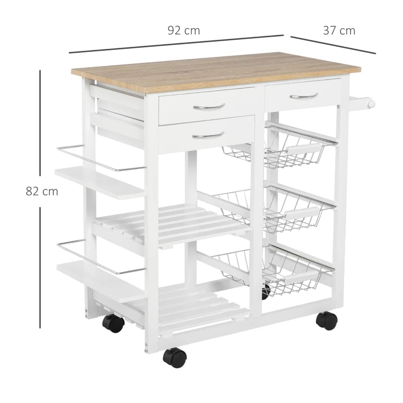 Desserte Chariot Cuisine Multi-Rangements - Chêne Clair & Pin Blanc