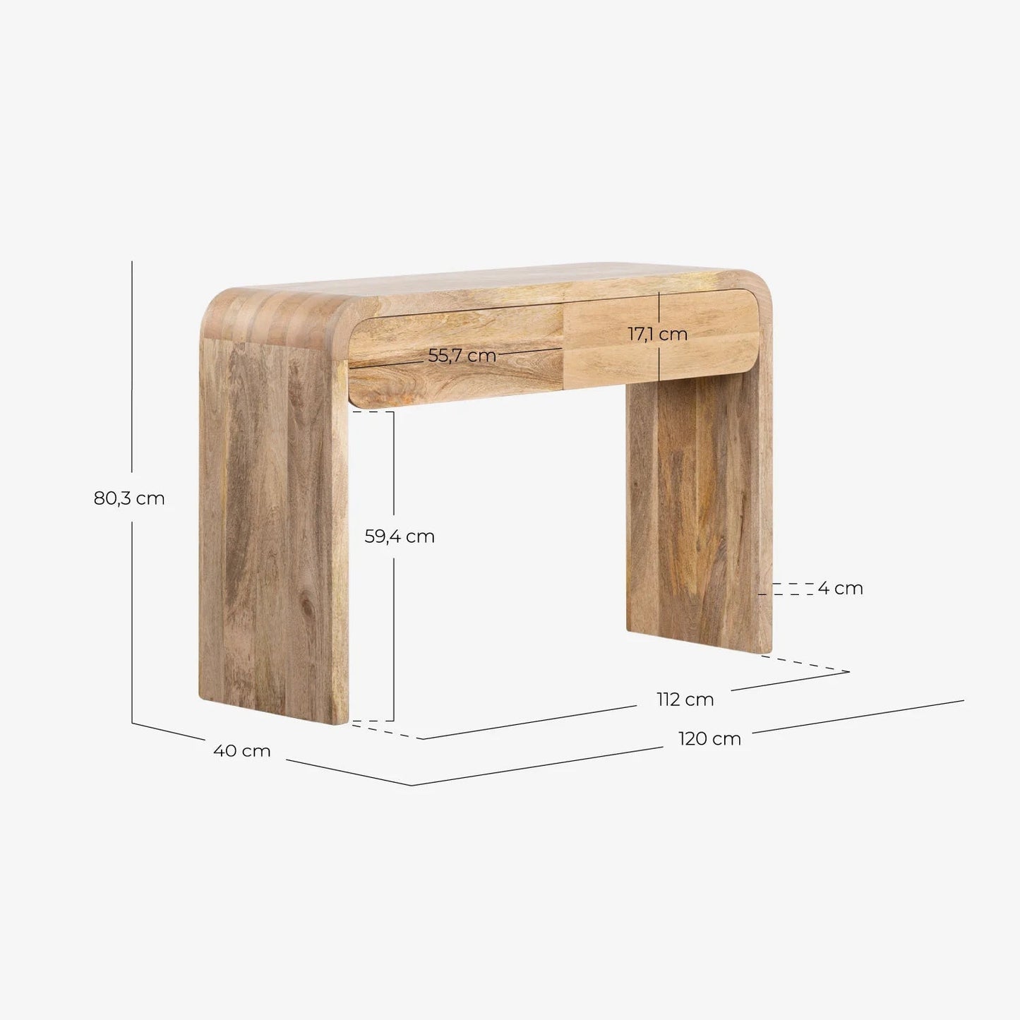 Console avec Deux Tiroirs en Bois de Mangue