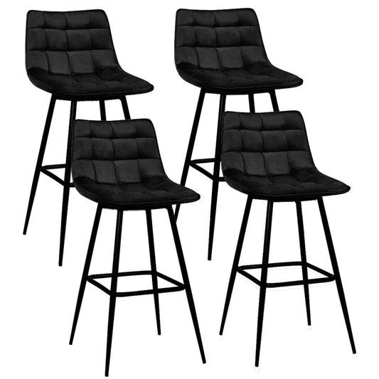 Lot de 4 Tabourets de Bar - Velours Noir