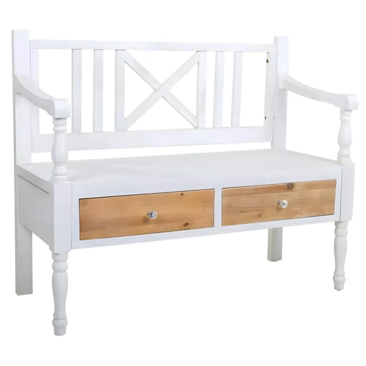 Banc d'entrée rangement - 2 tiroirs en Bois Blanc Naturel