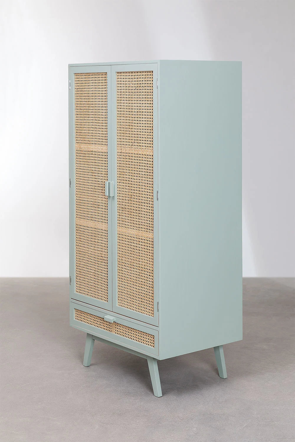 Armoire avec Tiroir en Bois & Portes en Rotin