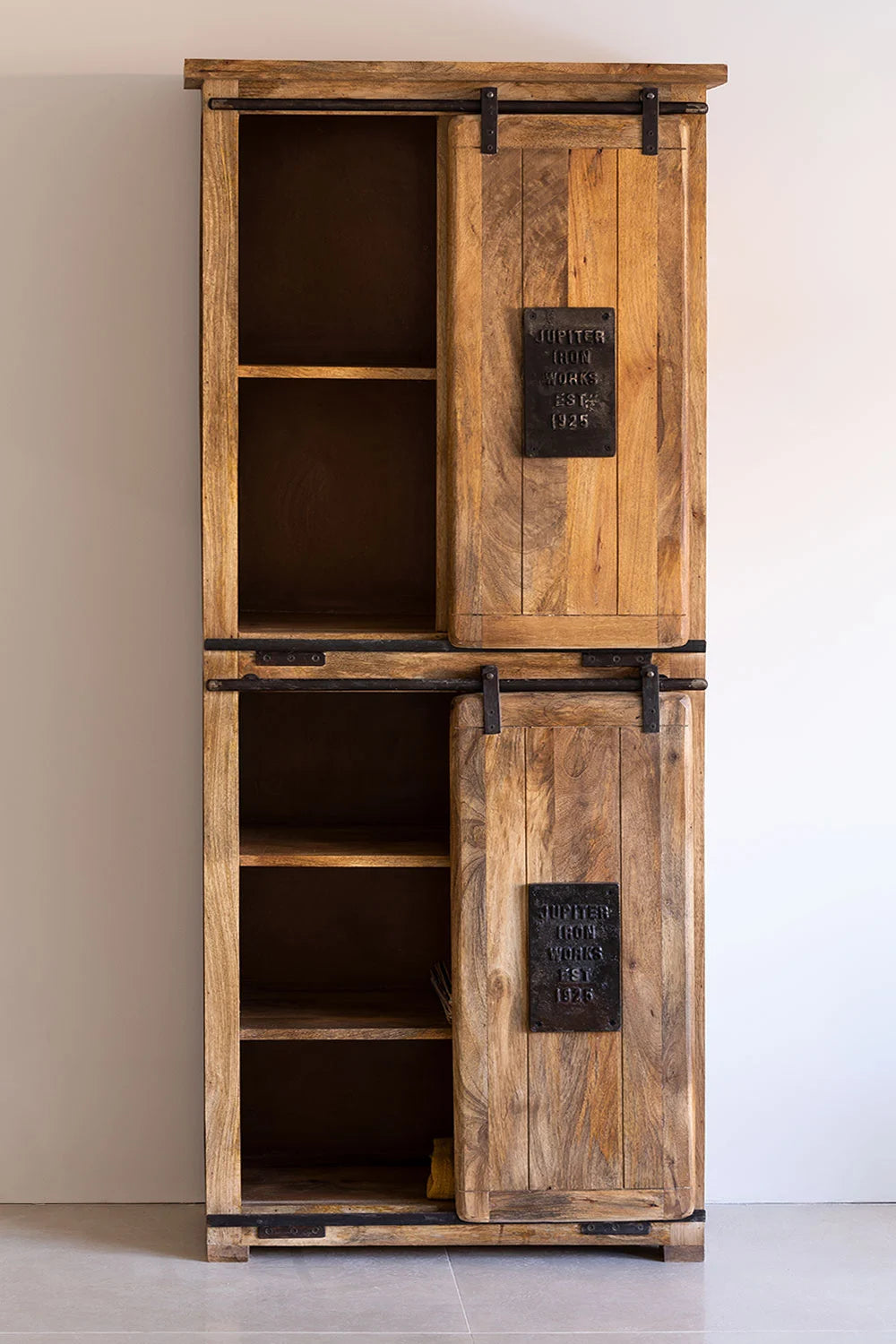 Armoire à 2 Portes Coulissantes en Bois de Manguier