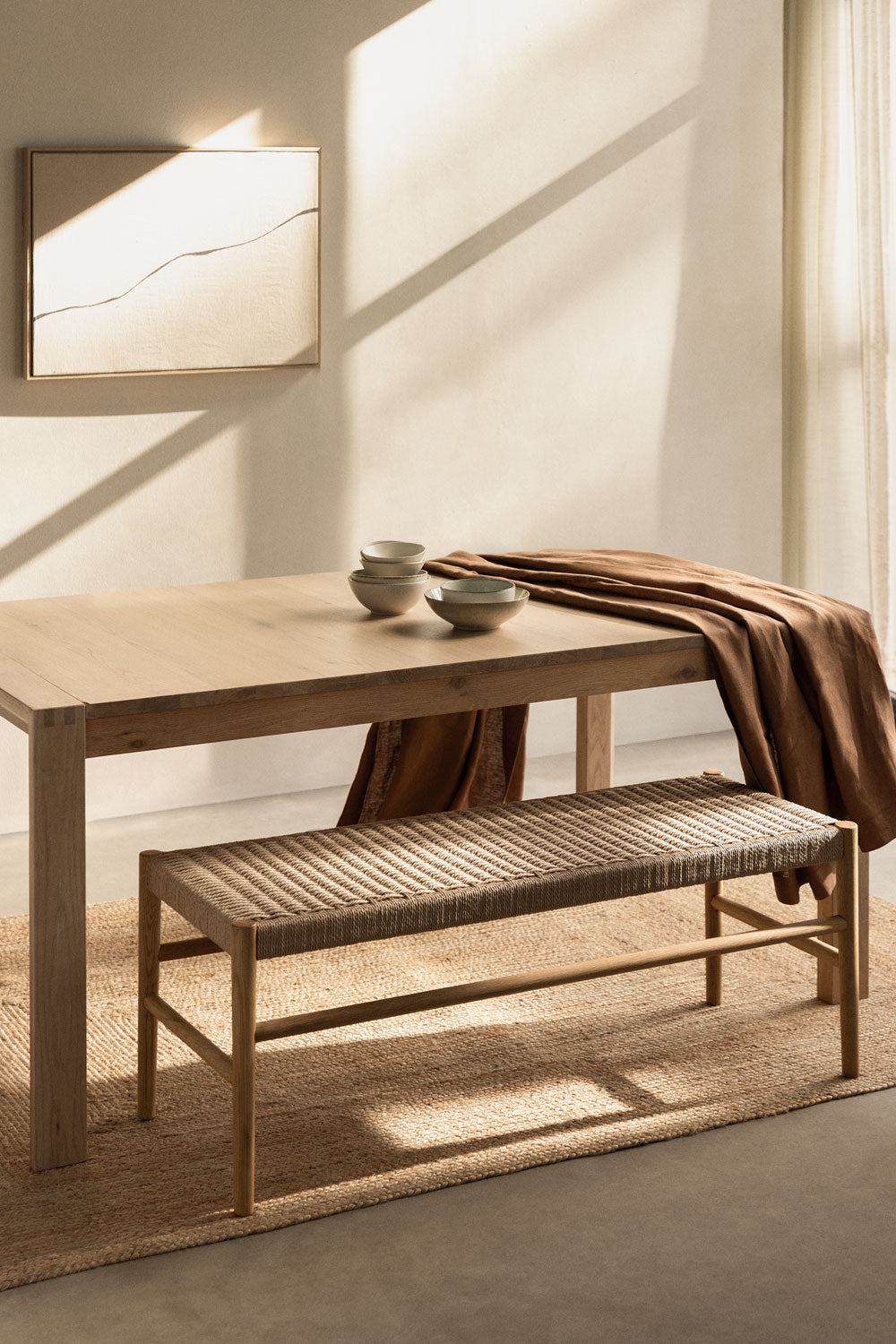 Banc en Bois de Chêne et Corde Tressée