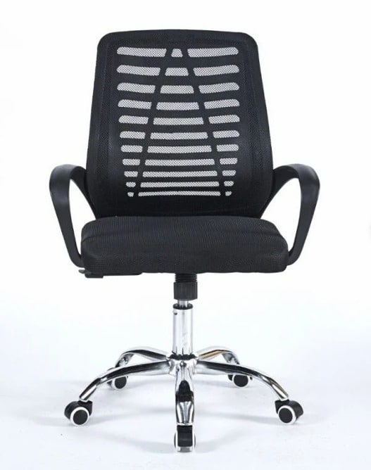 Fauteuil de bureau en mesh noir avec roulettes et accoudoirs