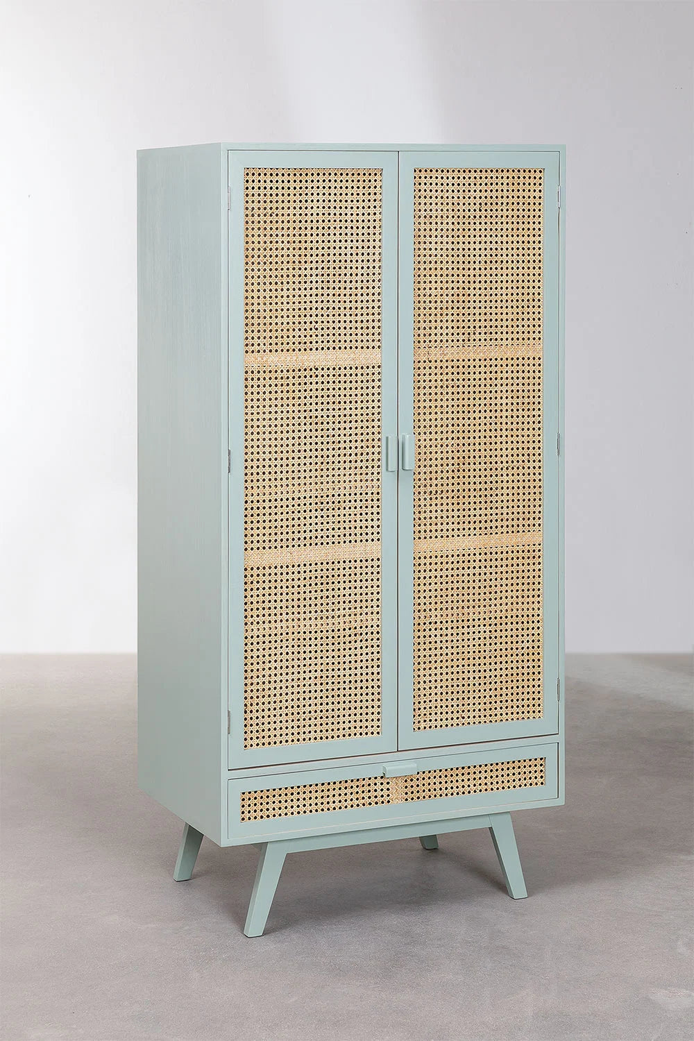 Armoire avec Tiroir en Bois & Portes en Rotin