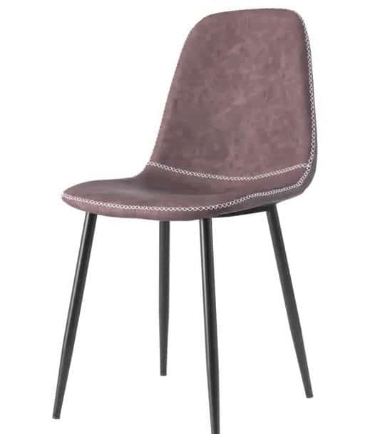chaises scandinave avec couture décoratif en simili cuir marron