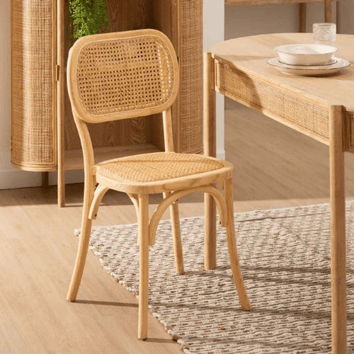 Chaise Artisanale en Bois d'Orme et Rotin Naturel