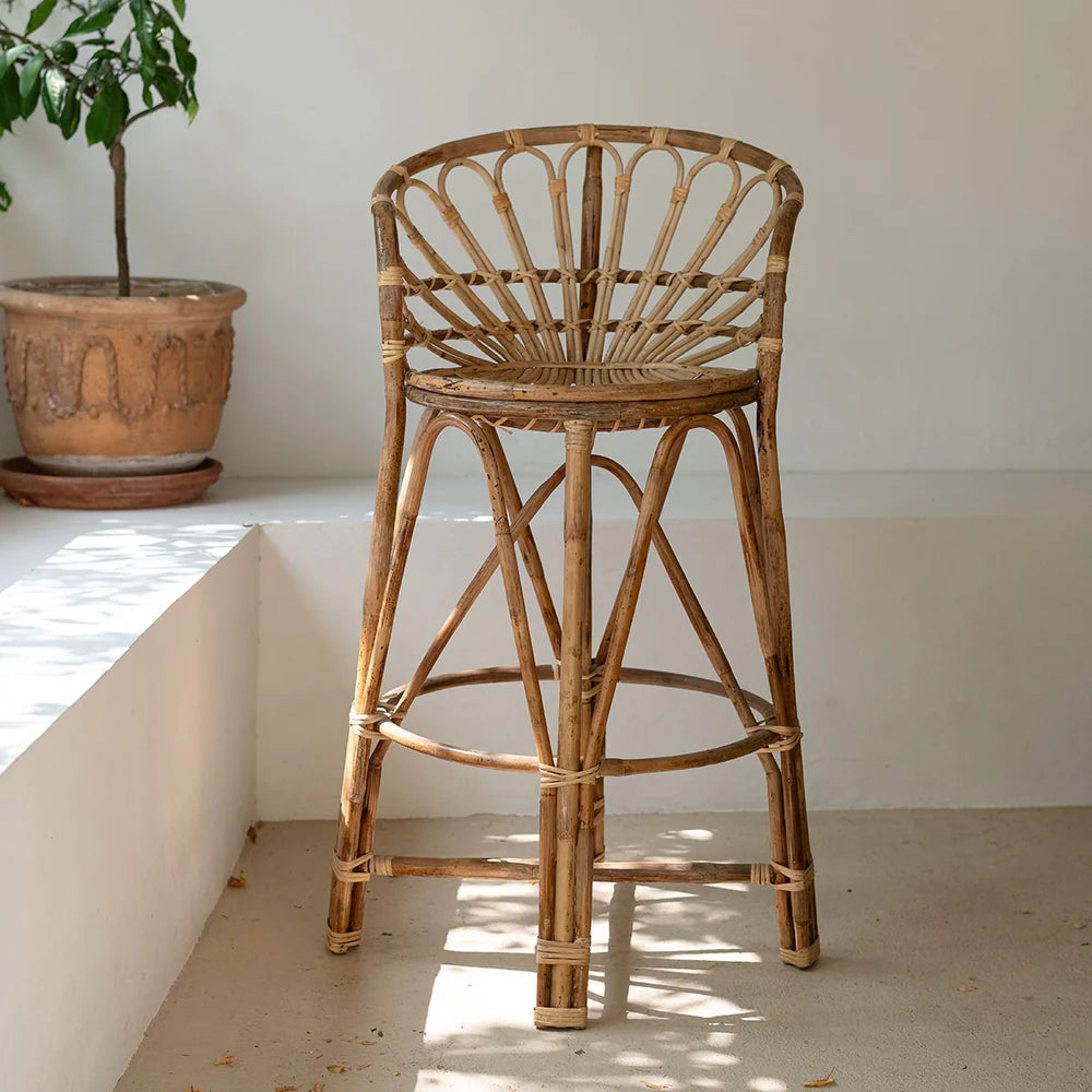 Tabouret de Bar en Rotin Naturel avec Coussin en Coton