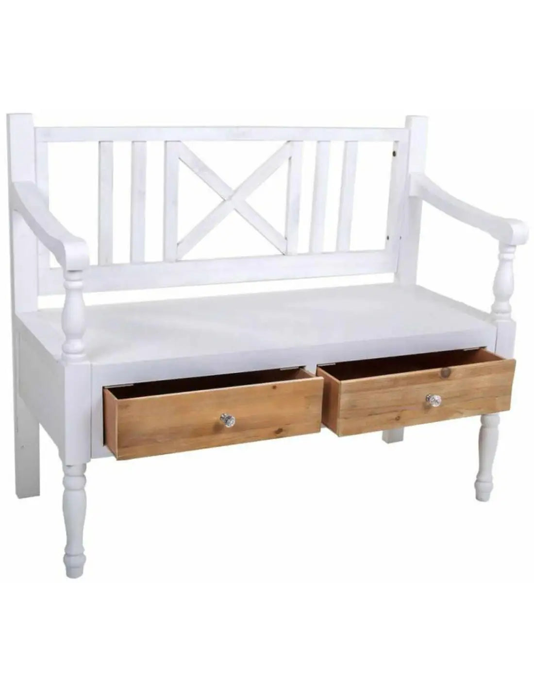 Banc d'entrée rangement - 2 tiroirs en Bois Blanc Naturel