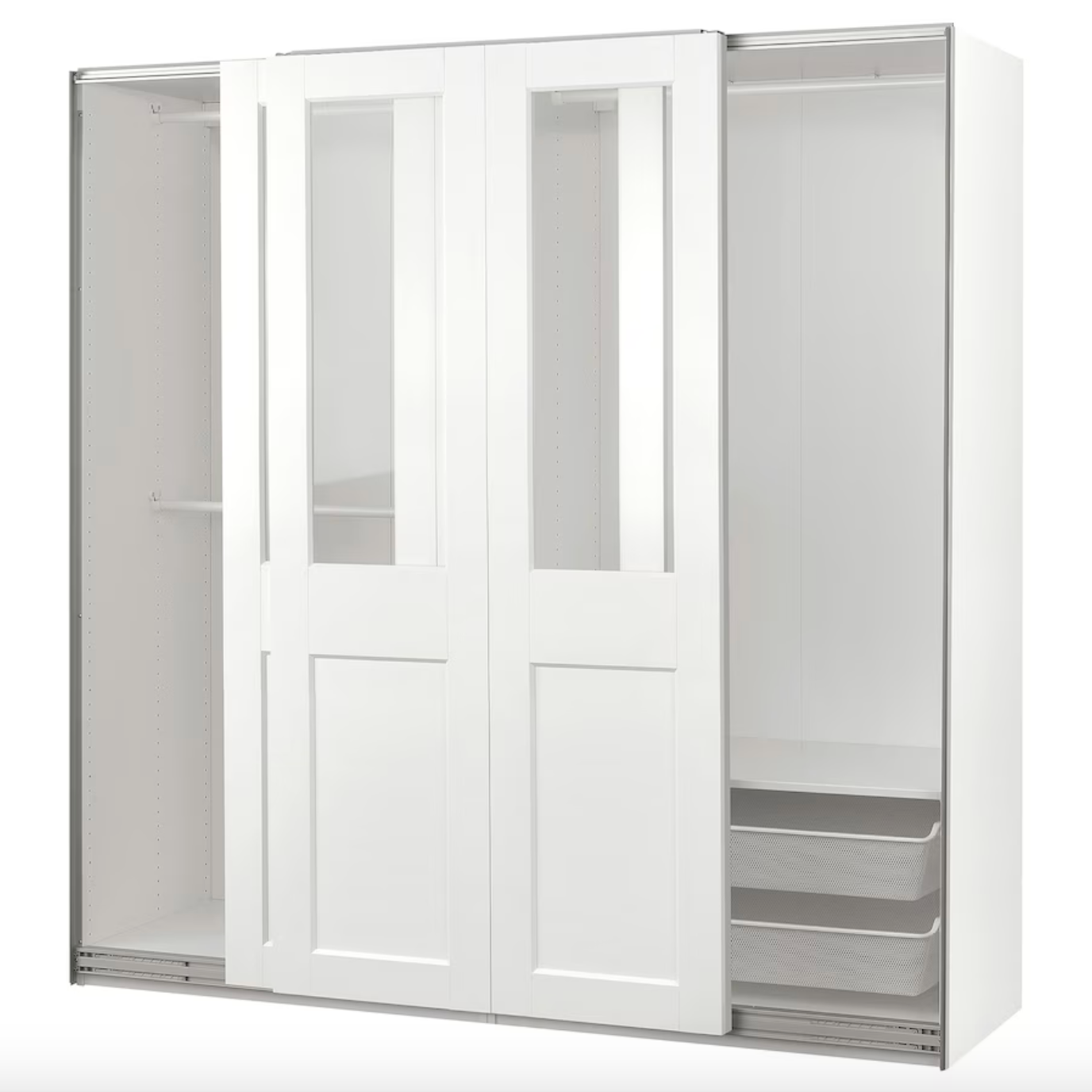 Armoire Portes Coulissantes - Blanc/Verre Transparent