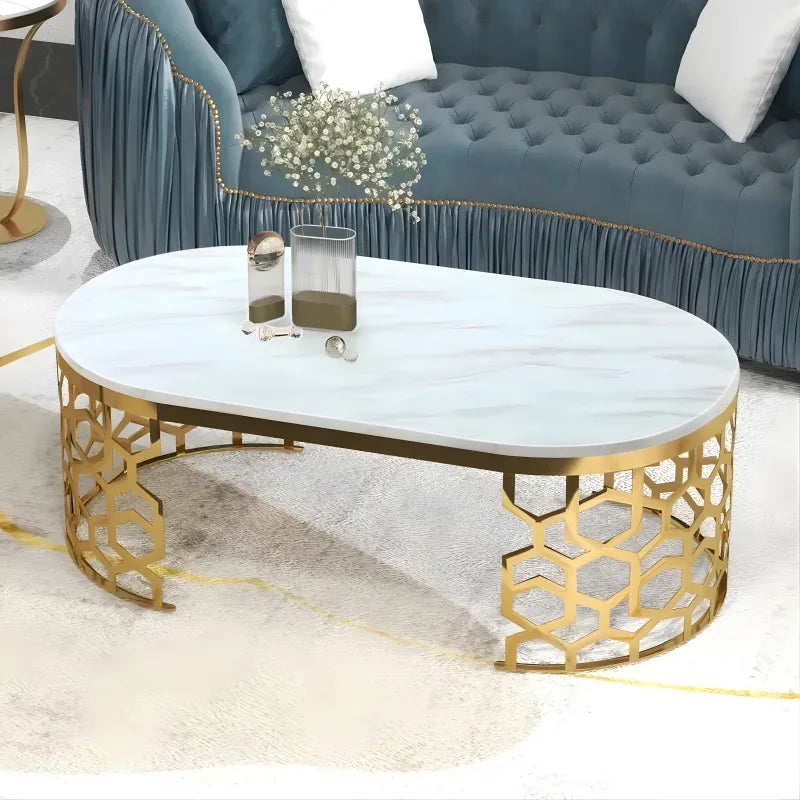 Table Basse Ovale Moderne en Marbre