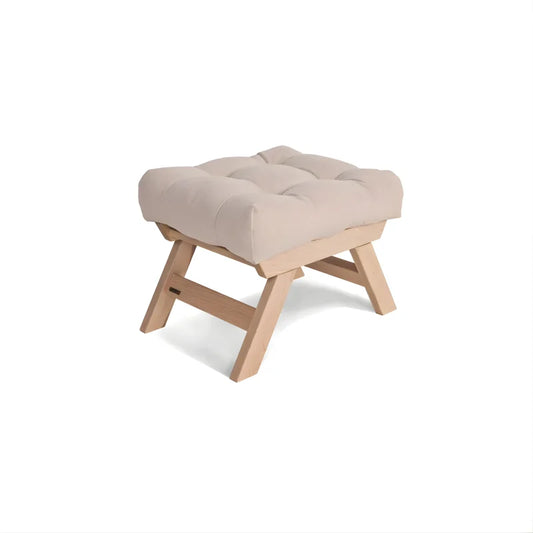 Pouf Style Japandi - Bois Massif Naturel Et Crème