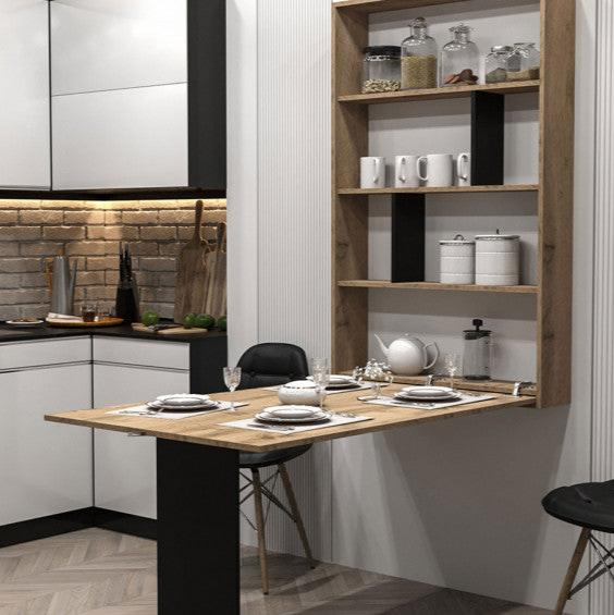 Table Murale Rabattable avec Rangements - 4 Personnes