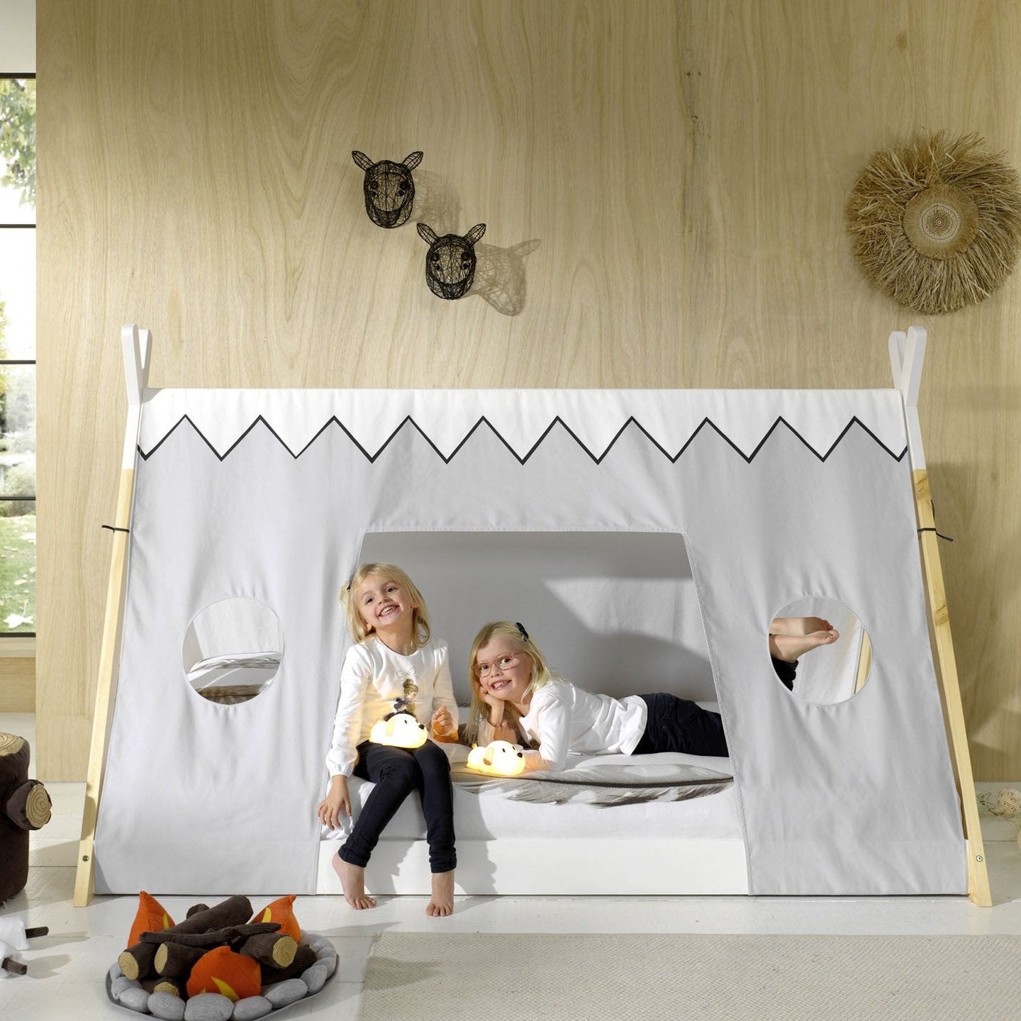 Lit Cabane Enfant TIPI avec Tissus - 90x200 cm