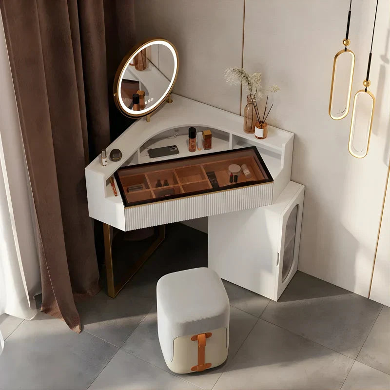 Coiffeuse d'Angle Moderne - Miroir Led Tactile