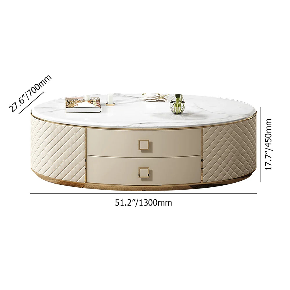 Table Basse Ovale - Faux Marbre Blanc