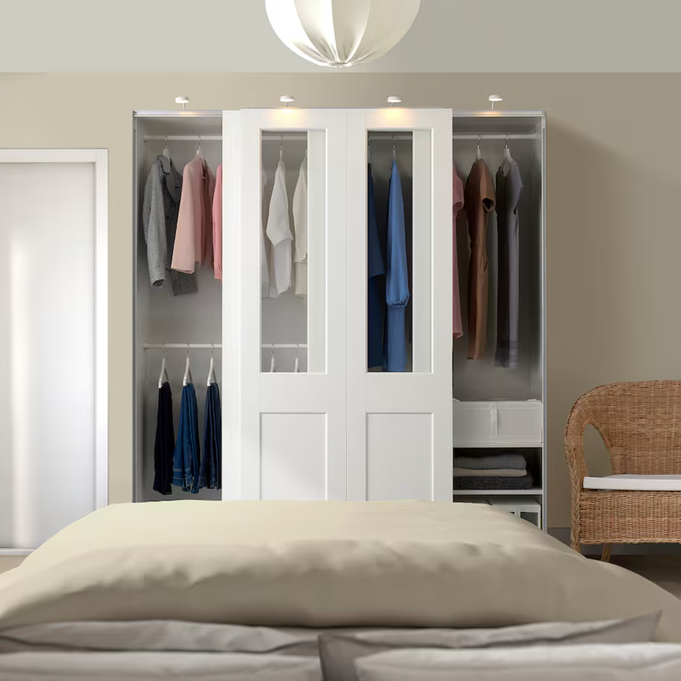 Armoire Portes Coulissantes - Blanc/Verre Transparent