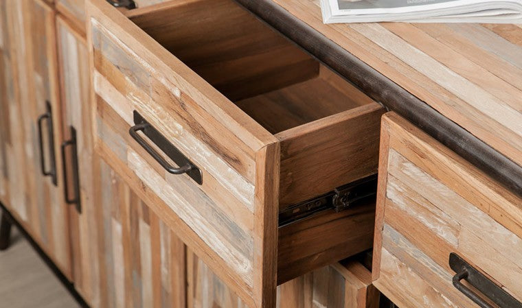 Buffet Design en Teck Recyclé - 4 Portes - 4 Tiroirs