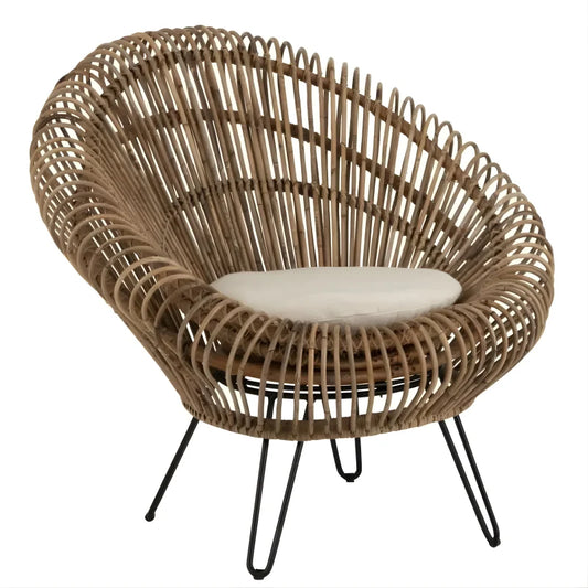 Siège Lounge avec Coussin Rotin/Fer - Naturel