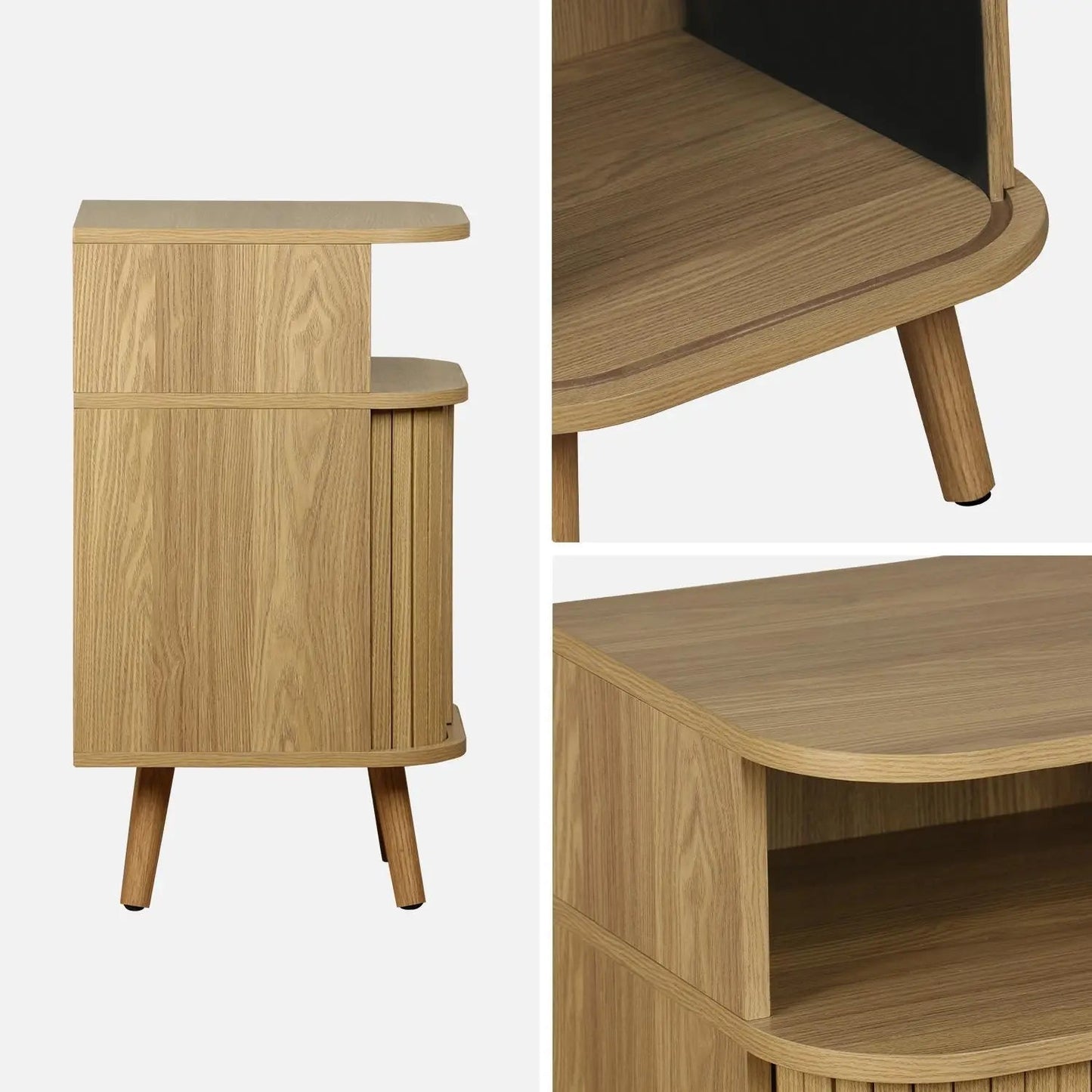 Table de Chevet - 2 Portes Coulissantes + 1 Niche (Lot de 2)