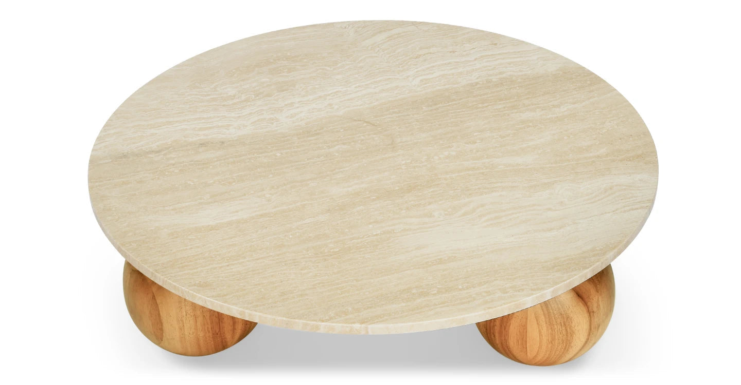 Table Basse Pied Boule - Plateau Travertin