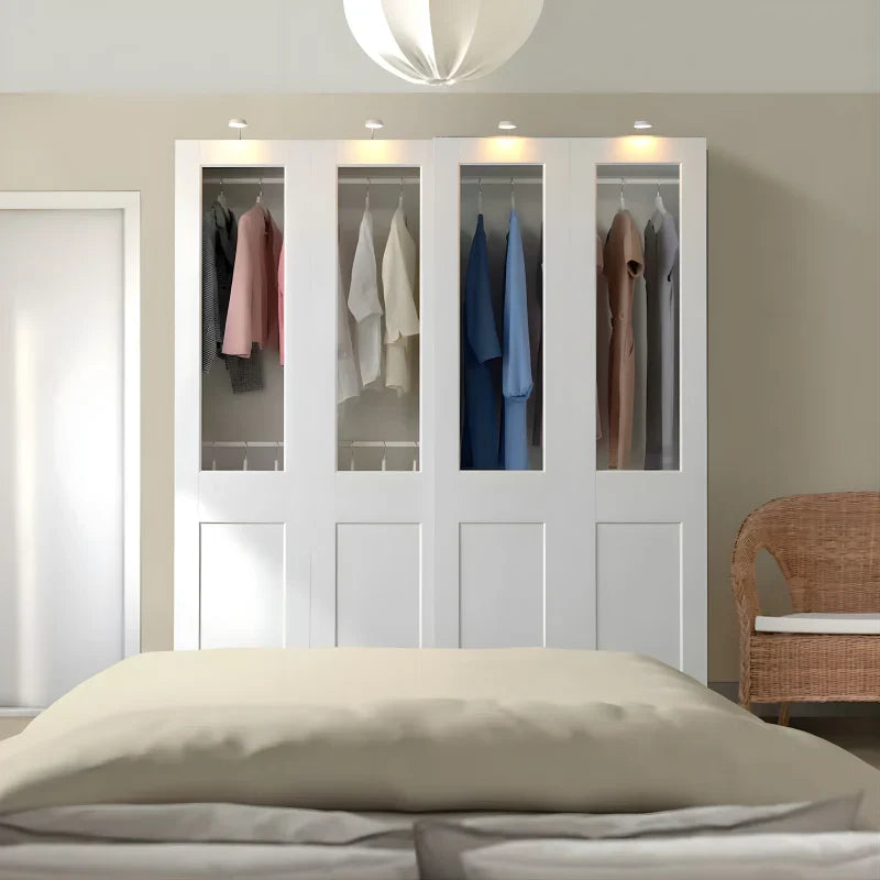 Armoire Portes Coulissantes - Blanc/Verre Transparent