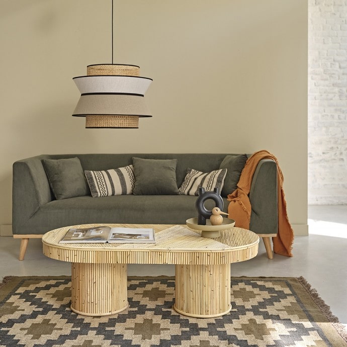 Table Basse Ovale en Canne de Rotin - 120 cm