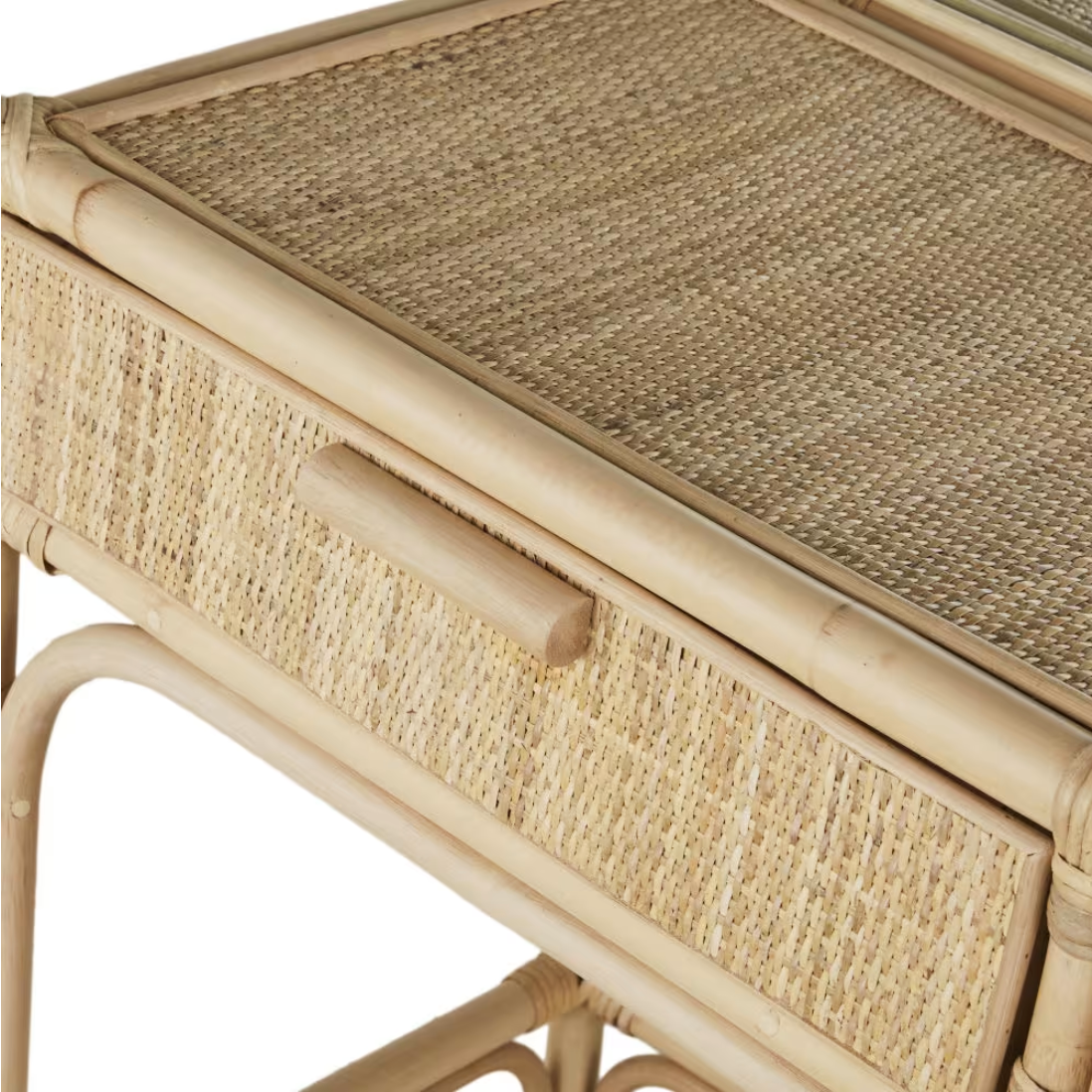 Coiffeuse 2 Tiroirs et Cannage en Rotin