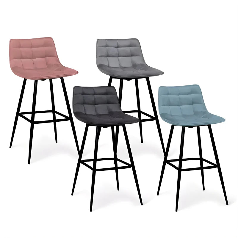 Lot de 4 Tabourets de Bar en Velours