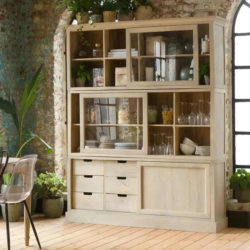 Vaisselier en Bois de Manguier Beige