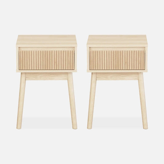 Table de Chevet avec un Tiroir (lot de 2) - Bois de Pin Clair