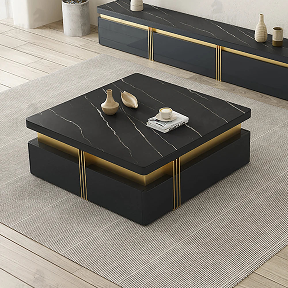 Table Basse de Rangement Carrée Noire Moderne