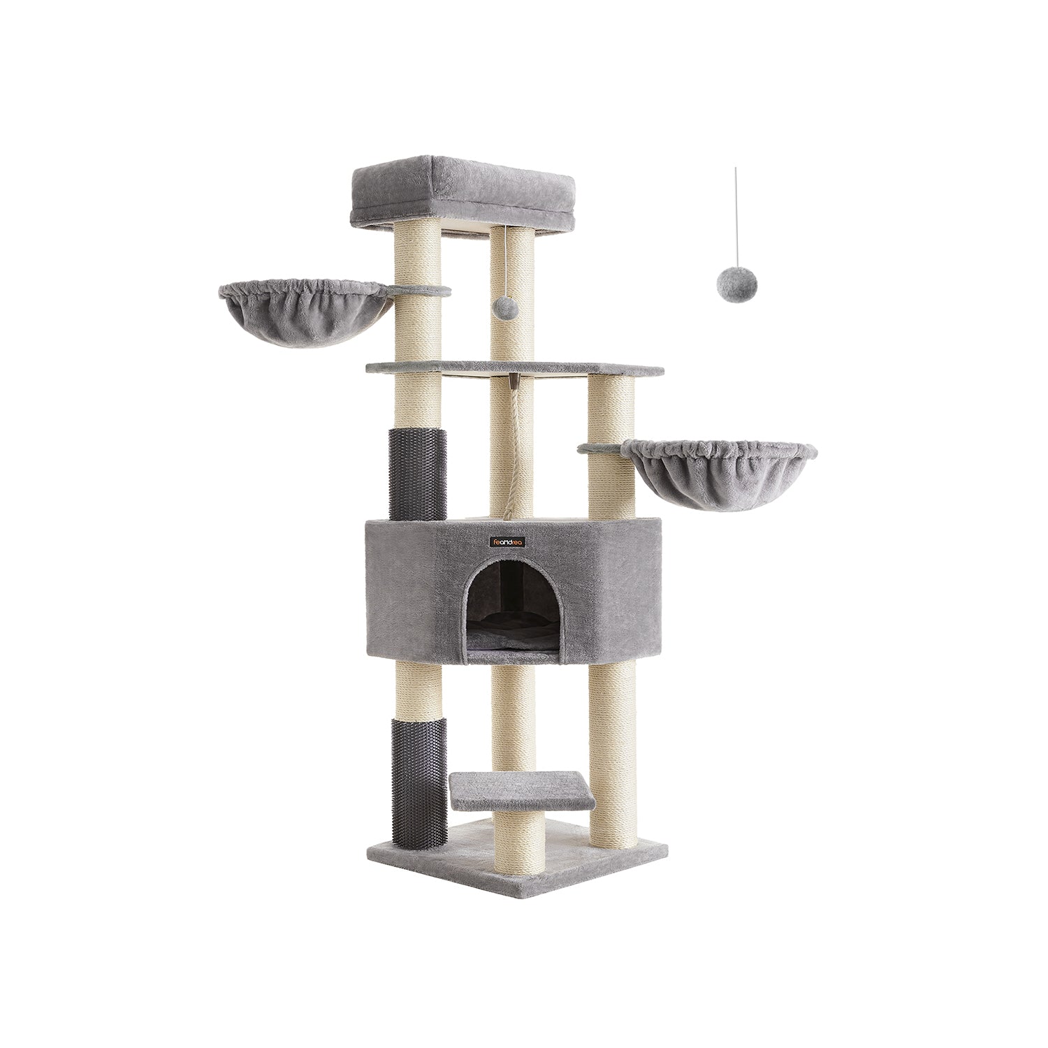 Arbre à chat 160 cm gris tourterelle et blanc crème