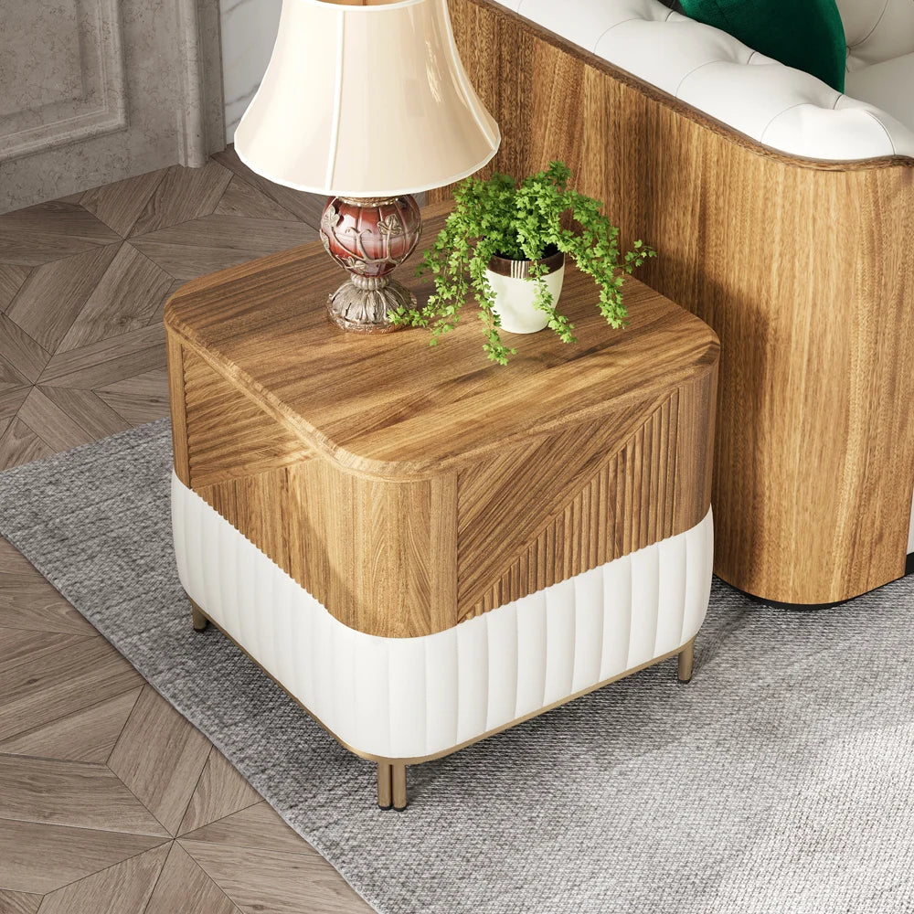 Table d'Appoint Carrée Moderne en Bois Noyer