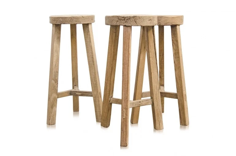 Tabouret de Bar Rond Naturel - Bois Brut
