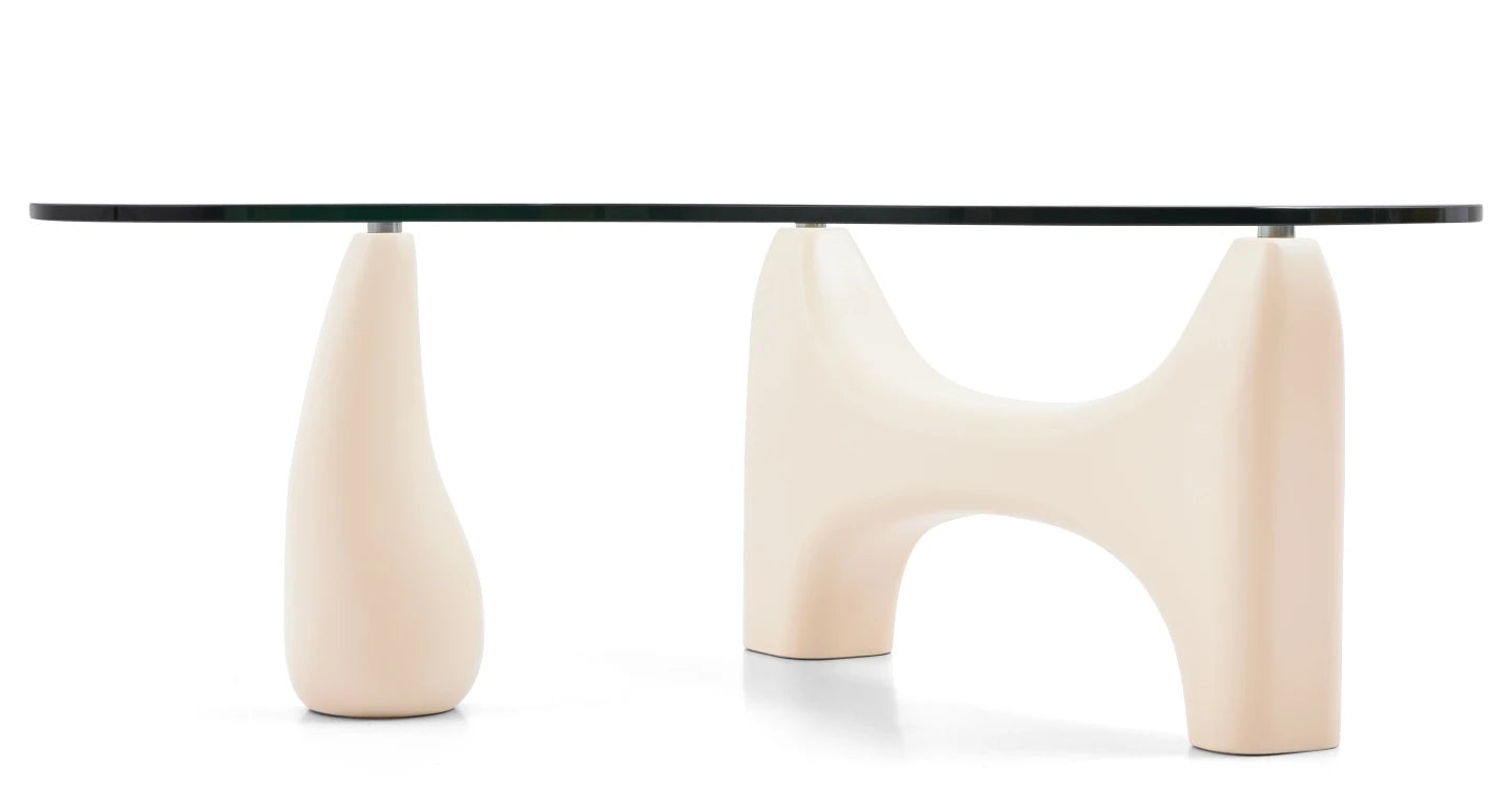 Table Basse Beige en Verre Trempé