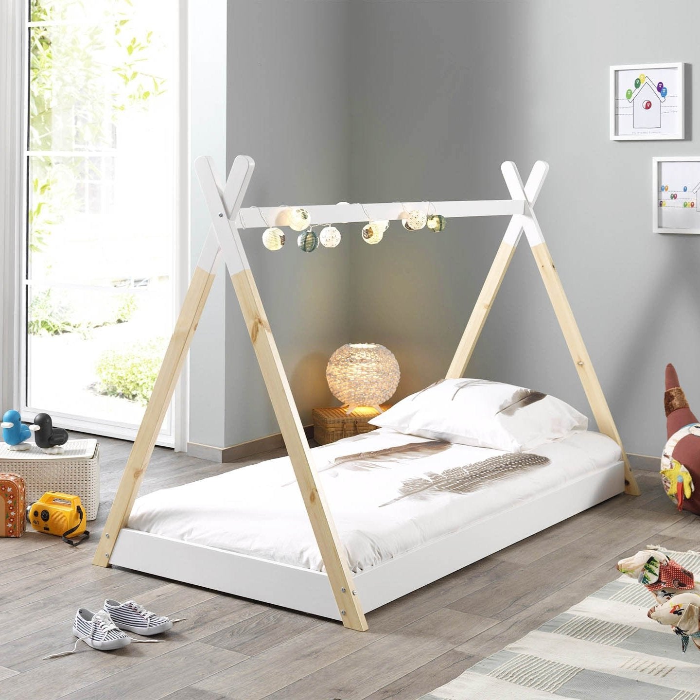 Lit Cabane Enfant TIPI avec Tissus - 90x200 cm