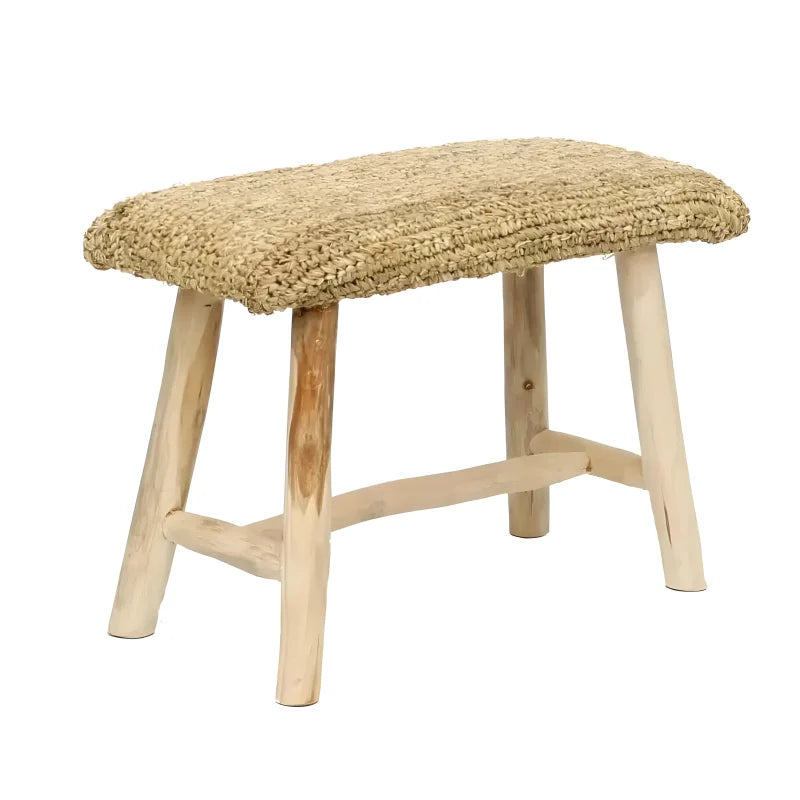 Banc Bohème chic 2 places - Raphia Bois de teck Naturel