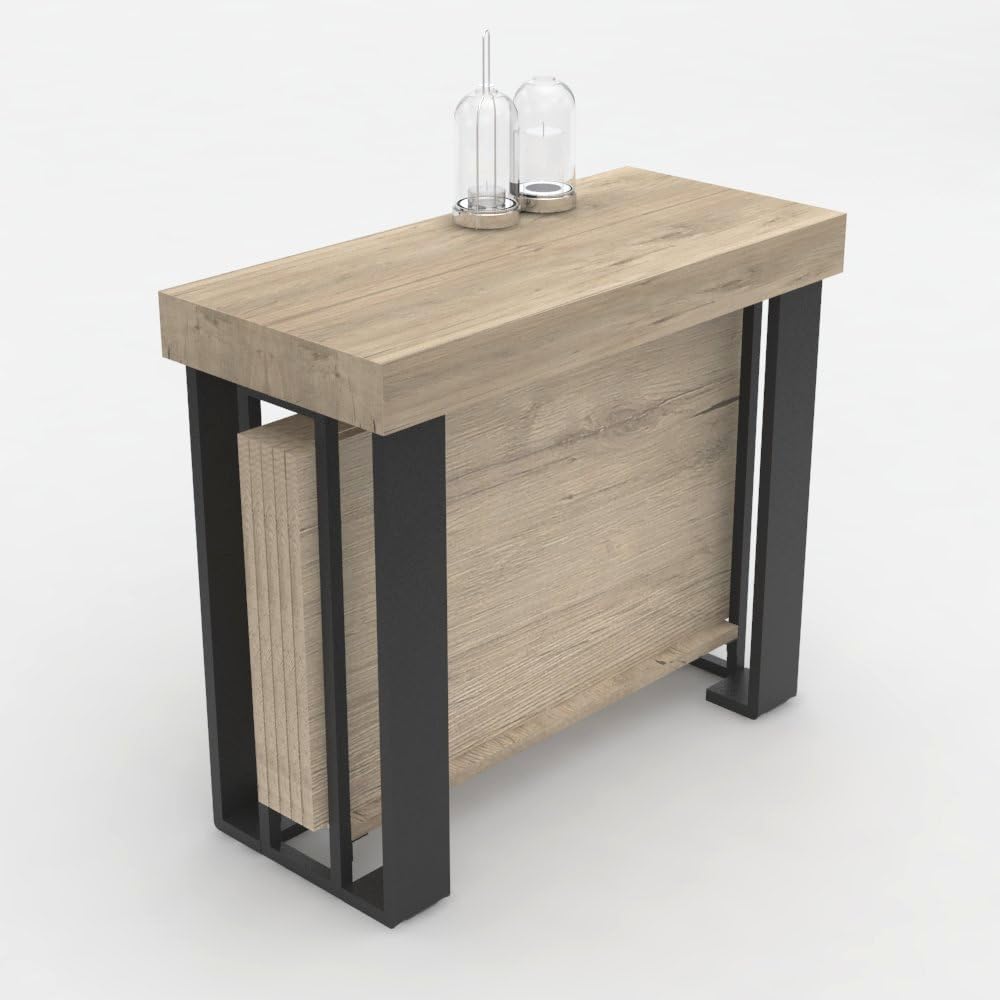 Table Console Extensible avec Porte-Rallonges - Bois Laminé