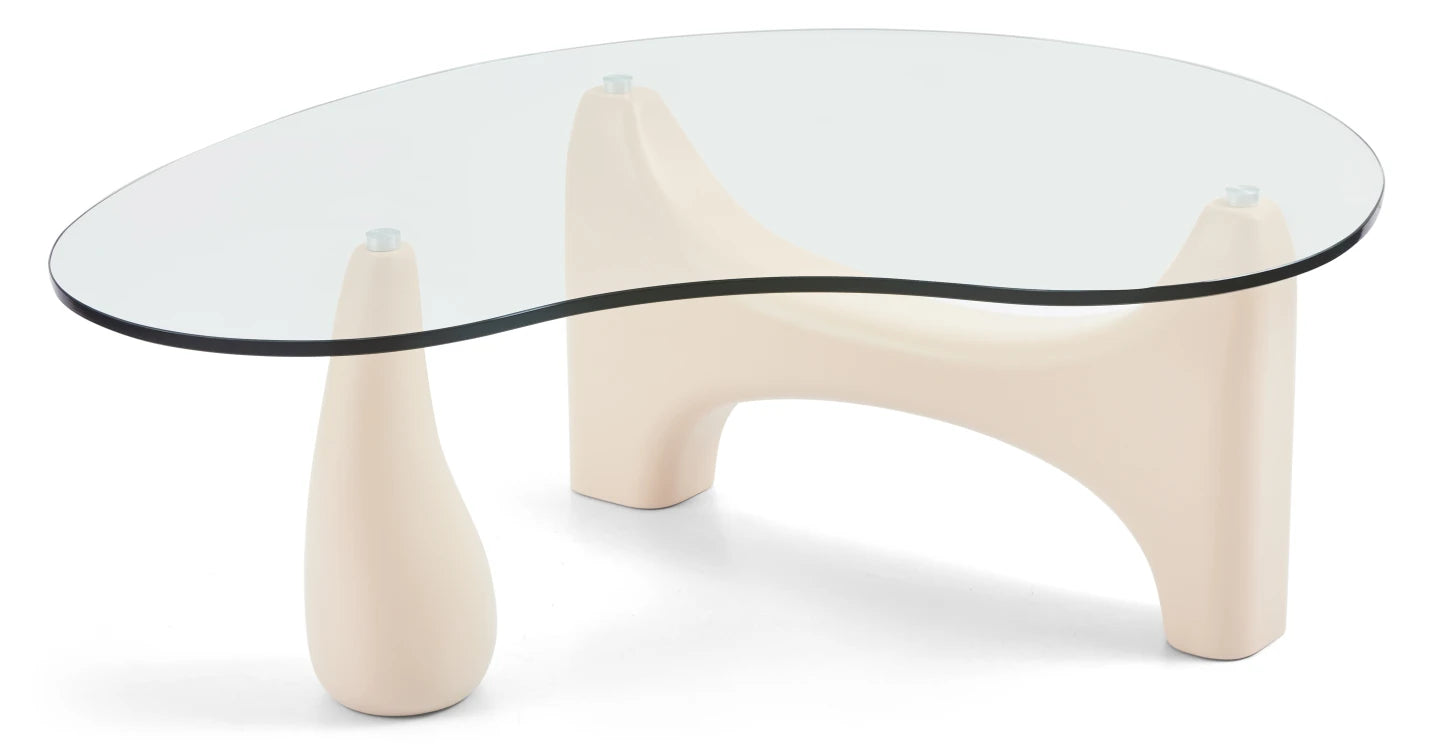 Table Basse Beige en Verre Trempé