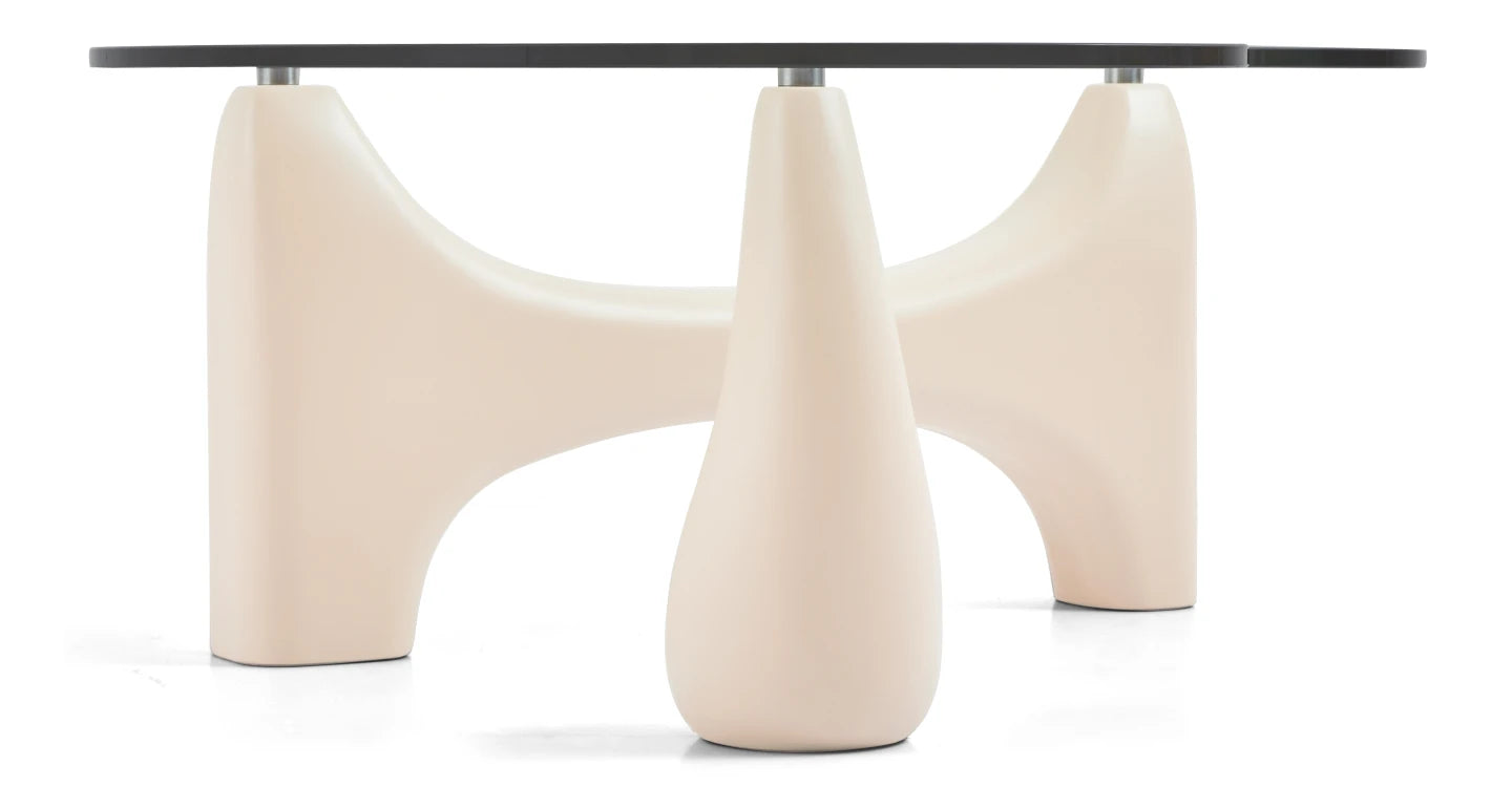 Table Basse Beige en Verre Trempé
