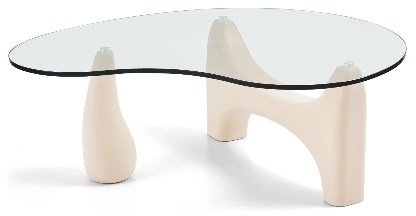 Table Basse Beige en Verre Trempé